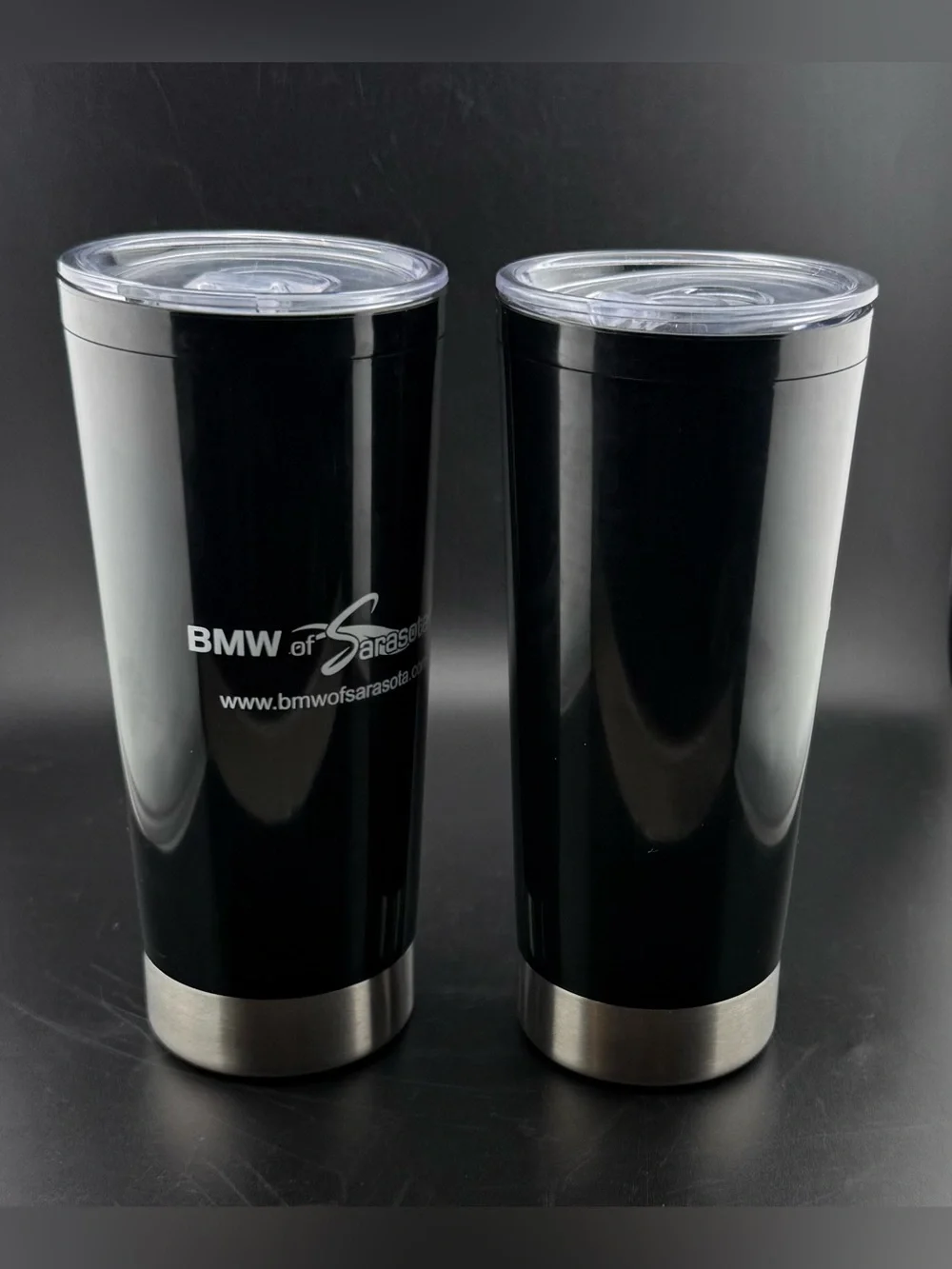 2 New BMW of Sarasota drink tumblers with sealed lids. 22oz